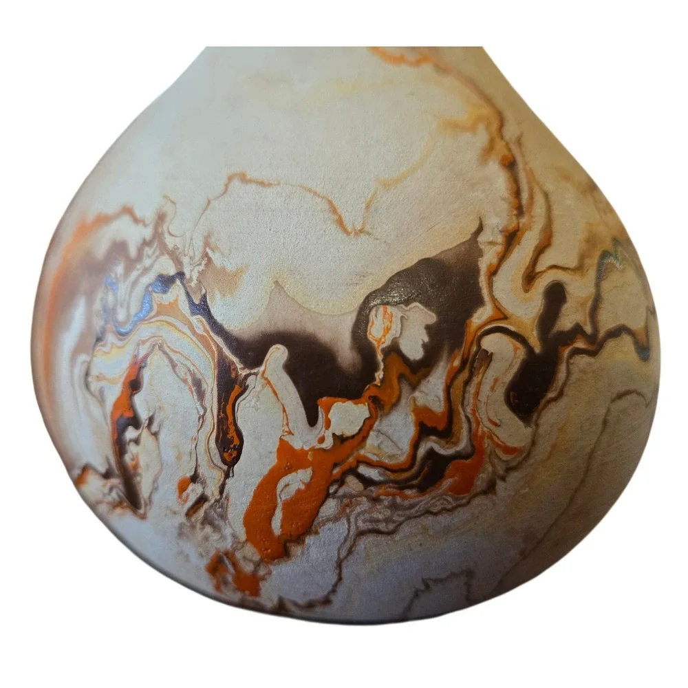 Nemadji Pottery Marbled Bud Vase Earth Tone Swirl Orange Brown USA Folk Art 6.5